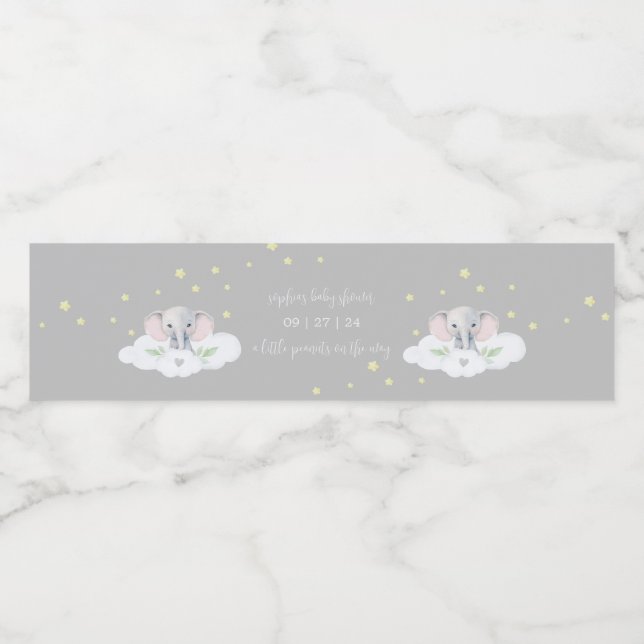Graue Elephant Baby Dusche Wasserflaschen Etikette (Einzelnes Label)