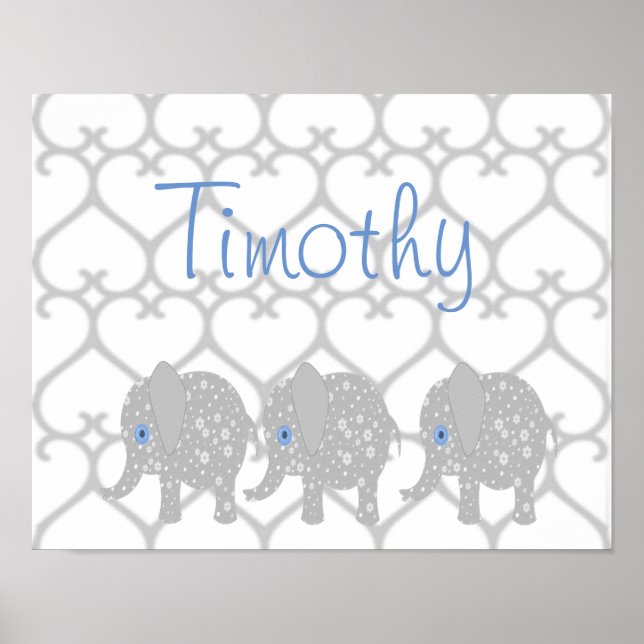 Graue Elephant Baby Kinderzimmer Art Poster (Vorne)