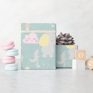 Graue Elephant Balloon Green Simple Baby Dusche Geschenkpapier