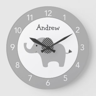 Graue Elephant Custom Kinderzimmer Round Clock Große Wanduhr