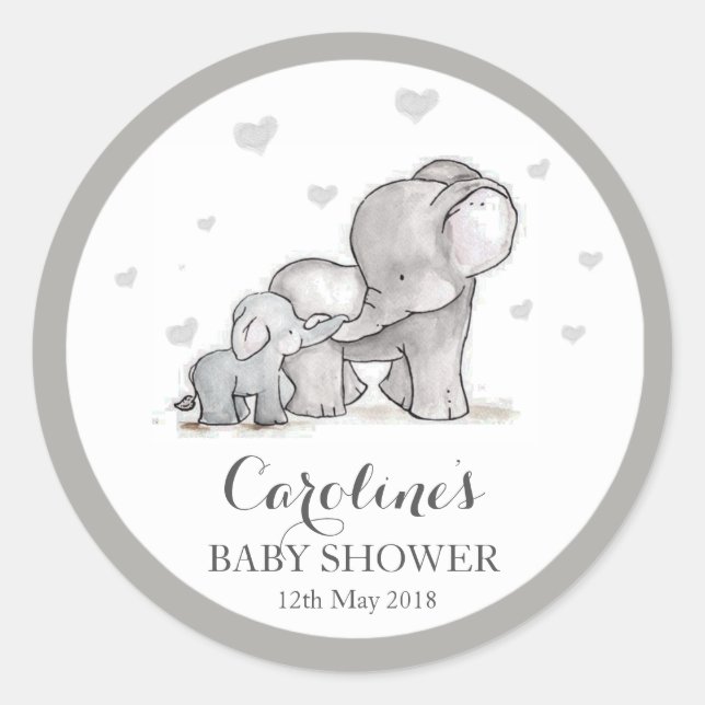 Graue Elephant Liebe Blue Baby Shower Sticker  (Vorderseite)
