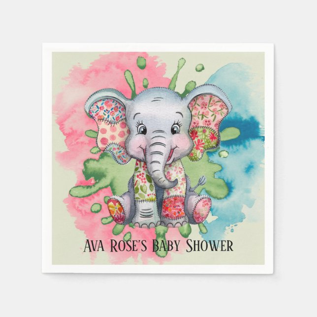 Graue Elephant Sewn Floral Patchwork Kinderdusche Serviette (Vorderseite)