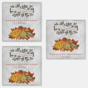 Graue Erntedank Pumpkins und Squash Etiketten