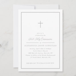 Graue erste heilige Kommunion Pink Cross Simple Fr Einladung