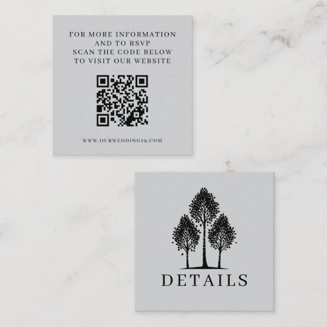 Graue Eschenbaum-Hochzeits-QR Begleitkarte (Vorne/Hinten)