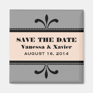 Graue/Extravagante Art Deco speichern Sie das Date Magnet