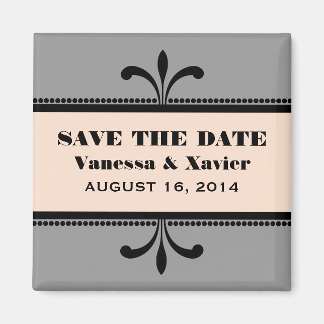 Graue/Extravagante Art Deco speichern Sie das Date Magnet (Vorne)