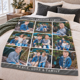Graue Familienfoto-Collage Frieden Liebe Fleecedecke