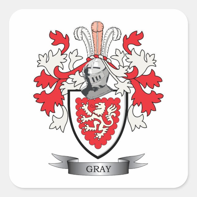 Graue Familienwappen-Wappen Quadratischer Aufkleber (Vorderseite)