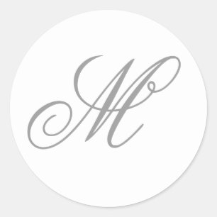 Graue Fancy-Script-Kalligrafie-Monogramm Runder Aufkleber