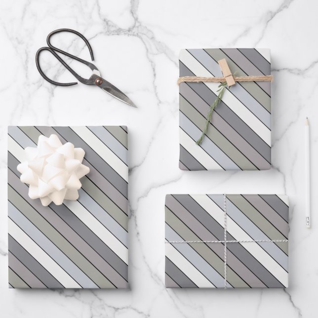 Graue Farbtöne mit schwarzen Streifen auf Aquarell Geschenkpapier Set (Vorderseite)