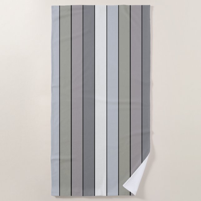 Graue Farbtöne mit schwarzen Streifen auf Aquarell Strandtuch (Vorderseite)