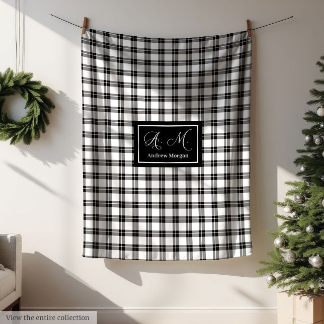 Graue Farbtöne Rustikale Schwarz-Weiß-Karo-Decke f Fleecedecke (Grey Hues Rustic Black White Plaid Blanket for Him)