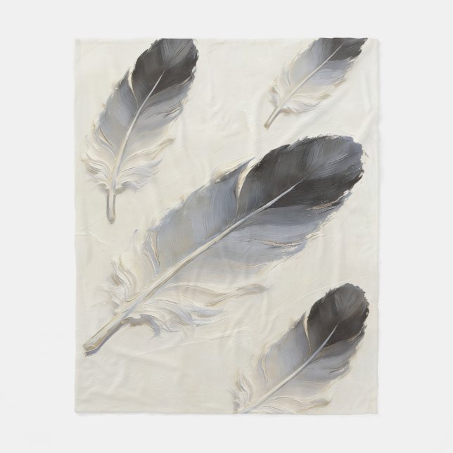 Graue Feder Sanfte Ästhetik Moderne Boho Fleecedecke (Vorderseite)