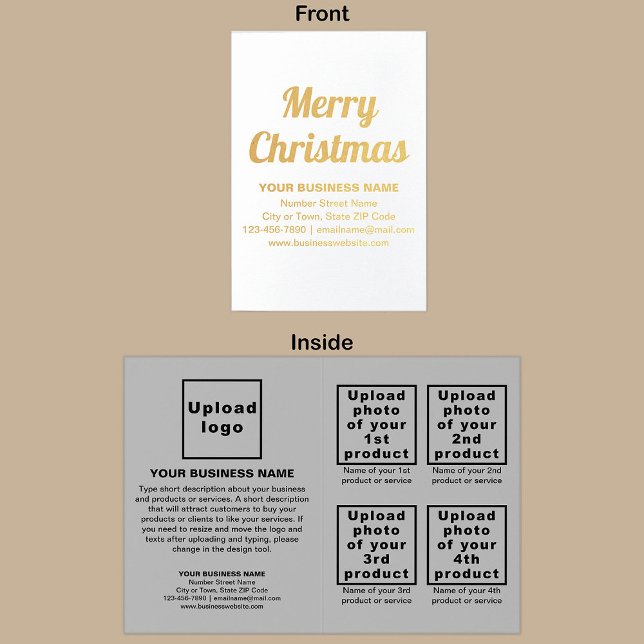 Graue Firmenmarke auf Weihnachtsfoil-Karte Folienkarte (Gray business brand with products or services on Christmas folded foil card.)