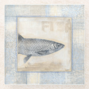 Graue Fische auf beige Hintergrund Glasuntersetzer