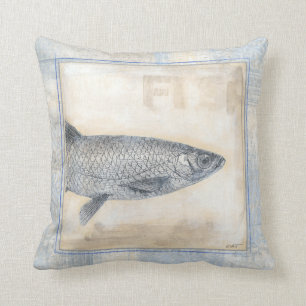 Graue Fische auf beige Hintergrund Kissen