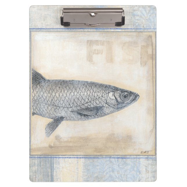Graue Fische auf beige Hintergrund Klemmbrett (Vorderseite)