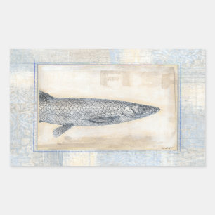 Graue Fische auf beige Hintergrund Rechteckiger Aufkleber