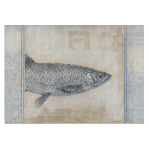 Graue Fische auf beige Hintergrund Schneidebrett