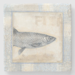 Graue Fische auf beige Hintergrund Steinuntersetzer