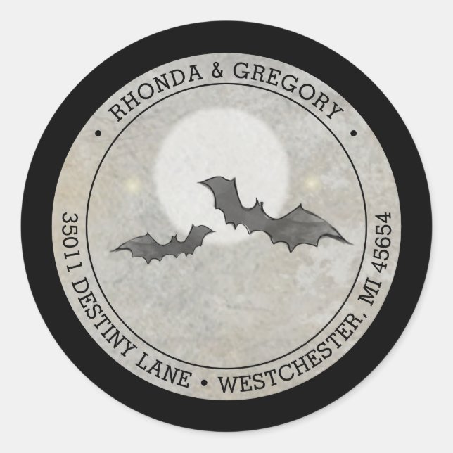 Graue Fledermäuse Hochzeitsadresse Runder Aufkleber (Vorderseite)
