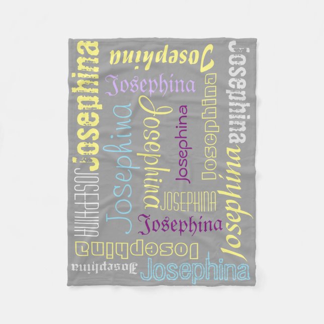 Graue Fleece Blanket Name Collage Lavender Gelb (Vorderseite)