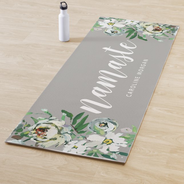 Graue Floral Namaste Mit Monogramm Yogmatte Yogamatte (Beispiel)