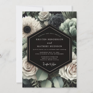 Graue florale düstere romantische Hochzeit Einladung