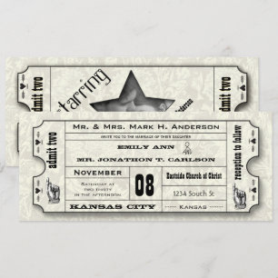 Graue florale Moderne Typografie Ticket Hochzeit Einladung