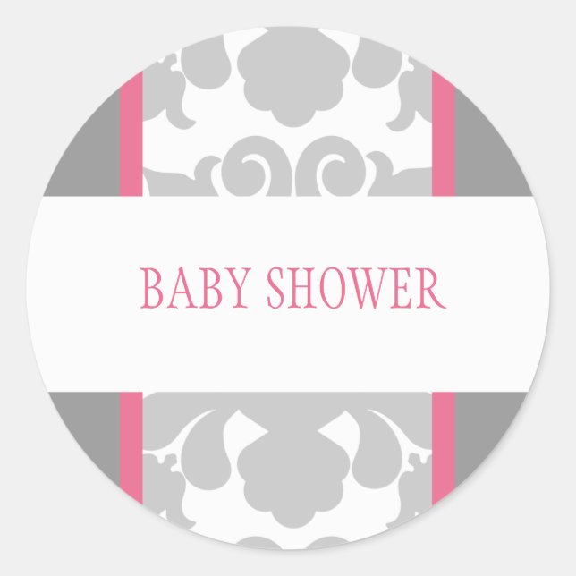 Graue florale Ribbon-Aufkleber pink Runder Aufkleber (Vorderseite)