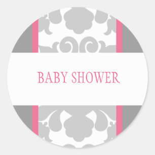 Graue florale Ribbon-Aufkleber pink Runder Aufkleber