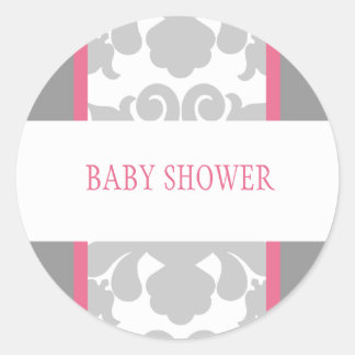 Graue florale Ribbon-Aufkleber pink Runder Aufkleber