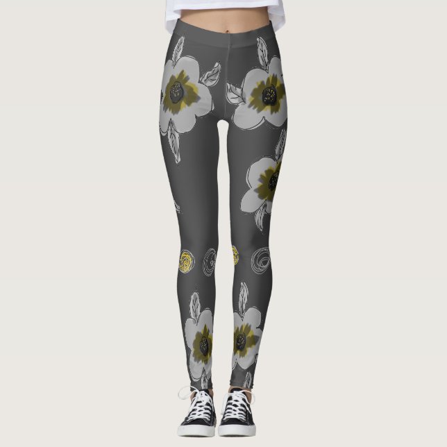 Graue Flower Print Leggings (Vorderseite)