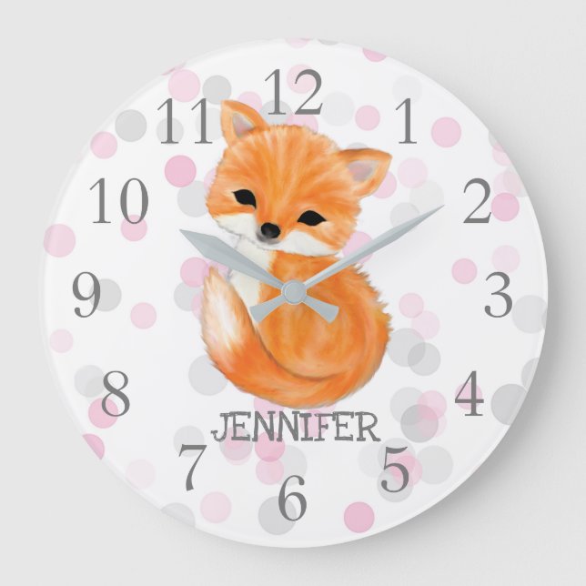 Graue Fox-Kinderzimmer-Decke-Uhr Große Wanduhr (Vorderseite)