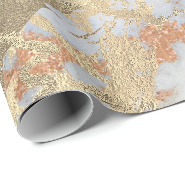 Graue Foxier Rose Gold Marmor Shiny Metallic Geschenkpapier (Rolleneckpunkt)