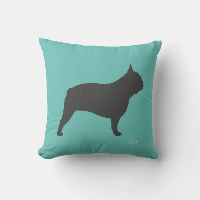 Graue französische Bulldog-Silhouette Frenchie Dog Kissen (Vorderseite)