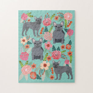 Graue Französische Bulldoggen Vintage Blumen