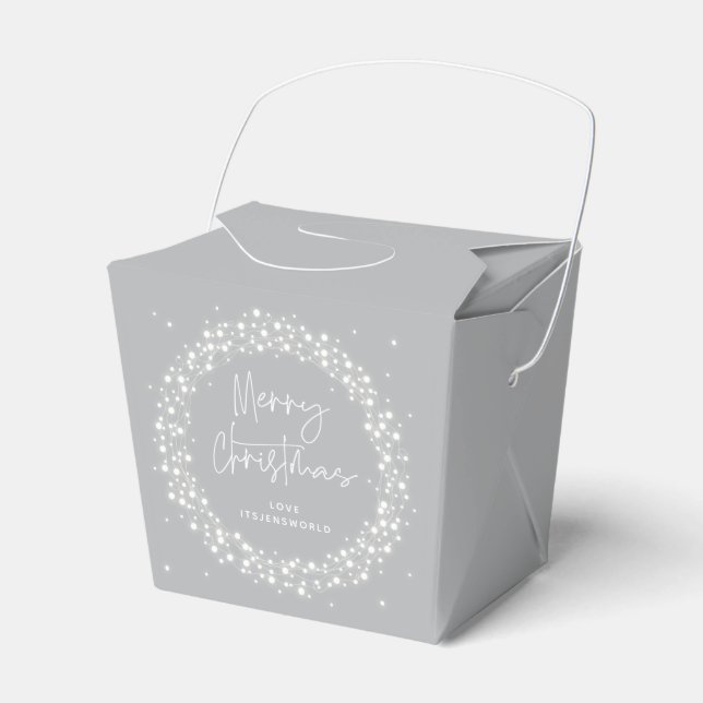 Graue frohe Weihnachten funkelnde Lichter Geschenkschachtel (Vorderseite)