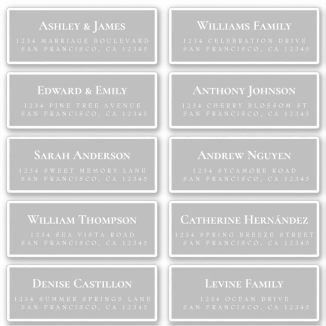 Graue Gastadresse Labels ORDER 6" oder 8"! (Vorderseite)