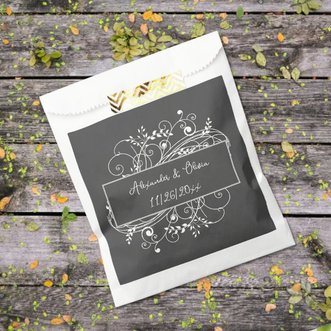Graue Geblüht Gastgeschenk Hochzeit Geschenktütchen (Gray Flourish Wedding Favor Bags)