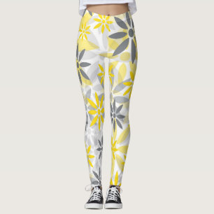 Graue gelbe Blume Grafikmuster Leggings