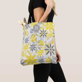 Graue gelbe Blume Grafisches Monogramm Tasche