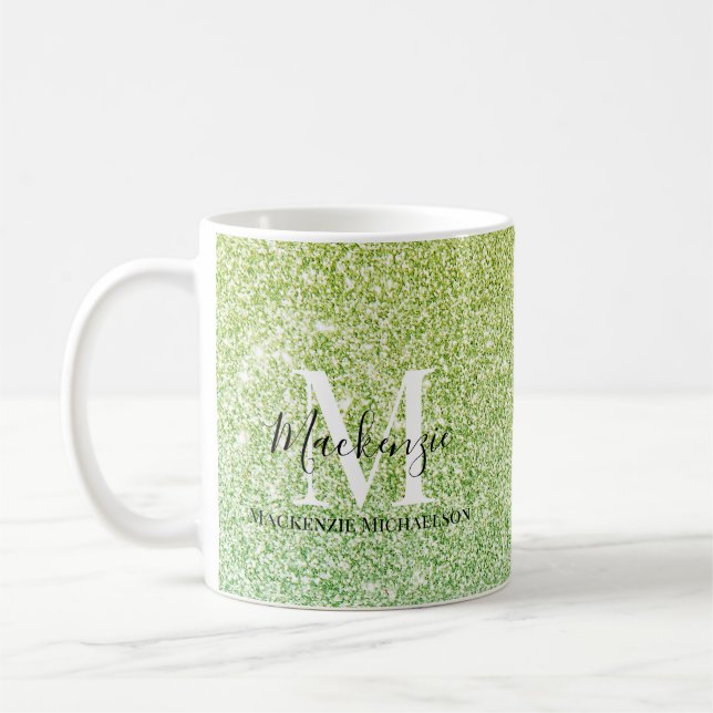 Graue Gelbe Ombre Glitzer Monogram Name Kaffeetasse (Links)