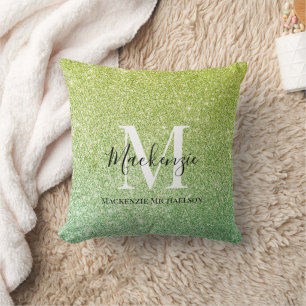 Graue Gelbe Ombre Glitzer Monogram Name Kissen