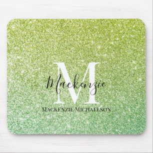 Graue Gelbe Ombre Glitzer Monogram Name Mousepad