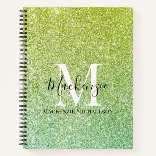 Graue Gelbe Ombre Glitzer Monogram Name Notizbuch
