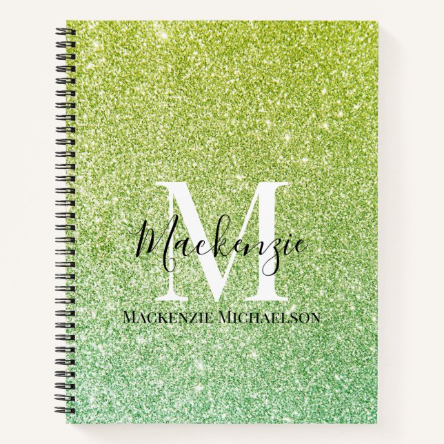 Graue Gelbe Ombre Glitzer Monogram Name Notizbuch (Vorderseite)