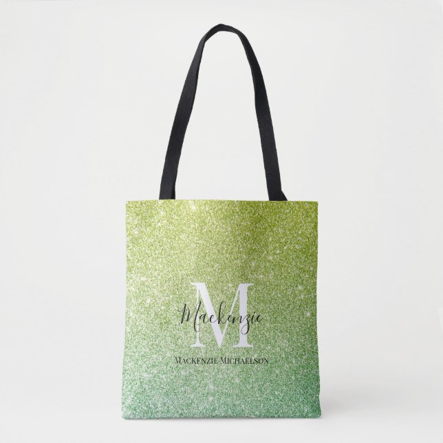 Graue Gelbe Ombre Glitzer Monogram Name Tasche (Vorderseite)