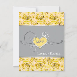 Graue, gelbe Rosen-Hochzeitskarte Einladung